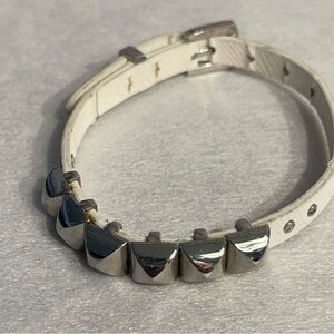 Michael Kors White Leather Rock Stud Silver Belt Bracelet